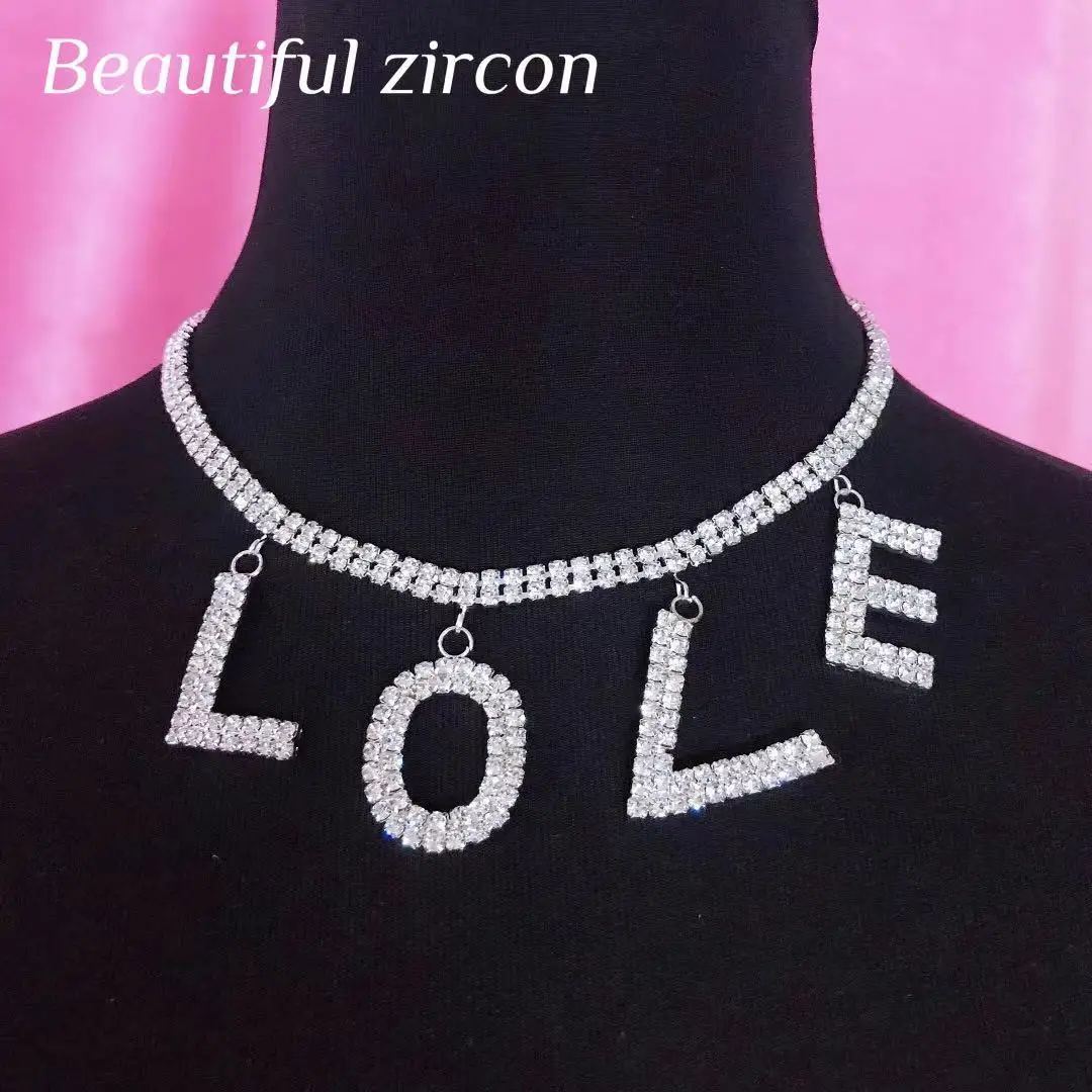 Женский сексуальный модный кристальный камень с буквой NECKLACE BRIDAL WEDDING, изысканный простой сверкающий кристальный камень, ожерелье любви.