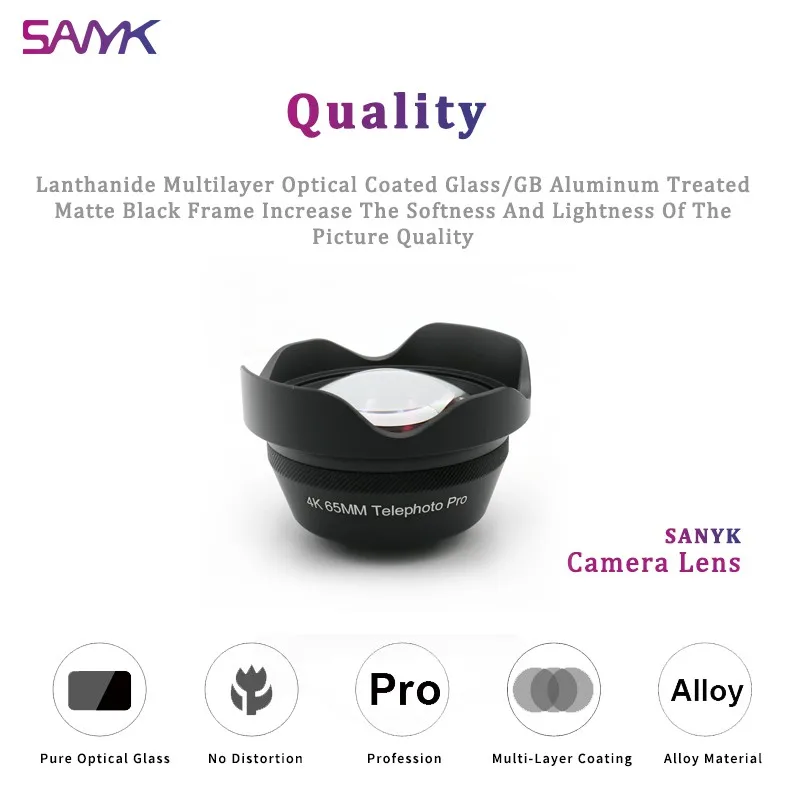 SANYK 4K HD 65 мм телеобъектив портретный объектив размытый фон для мобильного