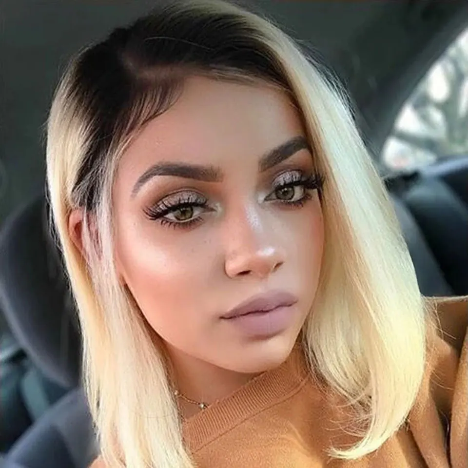 

1B 613 Blonde Ombre Bob Lace Front Wig Remy Short Human Hair Wigs Brazilian Straight Lace Front Human Hair Wigs 150% Density