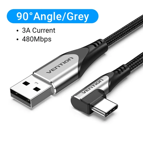 Кабель Vention USB Type-C, для Samsung S10, Xiaomi mi9, 10 pro, 90 градусов