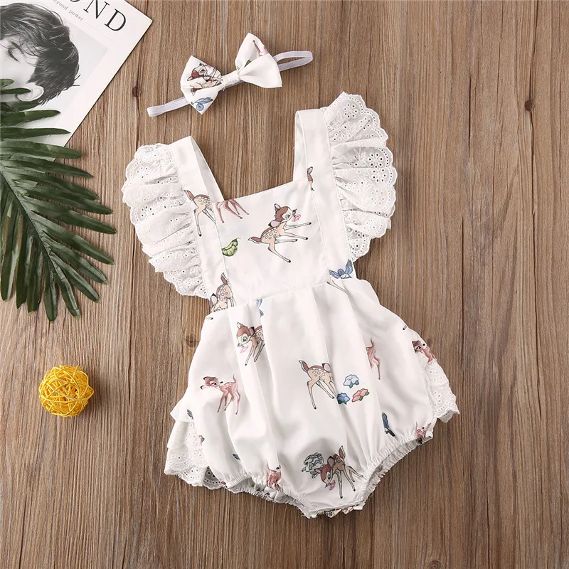 PUDCOCO Newborn Baby Girl Lace Romper Xmas Deer Jumpsuit Headband Christmas Outfit Clothes Set 3-24M | Мать и ребенок