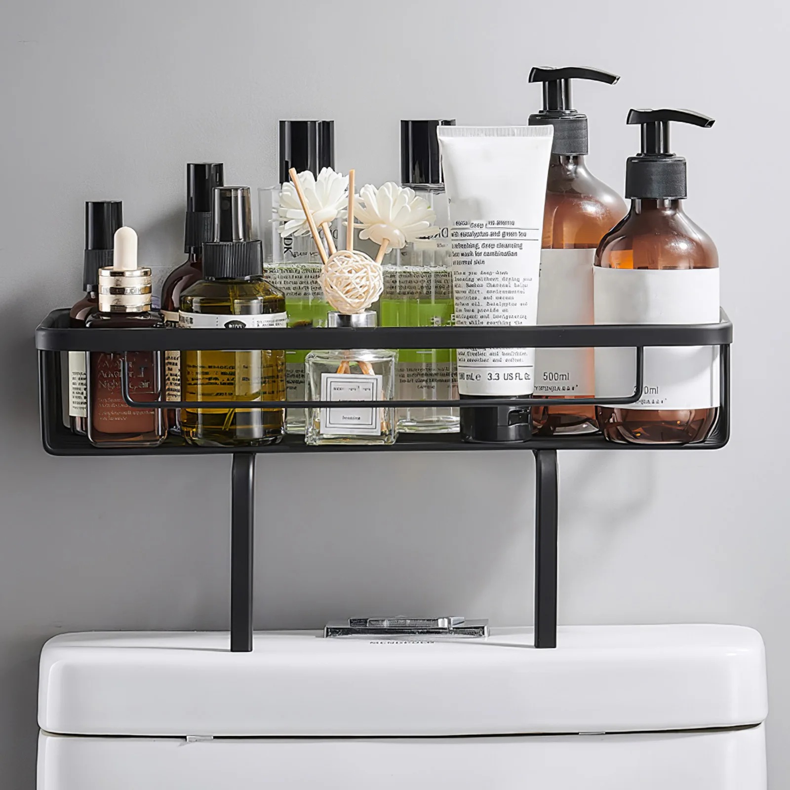 

Toilet Storage Basket Space Aluminum Hollow Toilet Drain Holder Rustproof Drain Bracket Black BathroomToilet Dry Storage Bracket