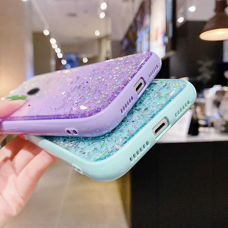 Colorful Glitter Clear Epoxy Acrylic Phone Case For Redmi Note 10 Pro 9 8 9C 9A Mi Poco X3 M3 Lite Shockproof Cover | Мобильные