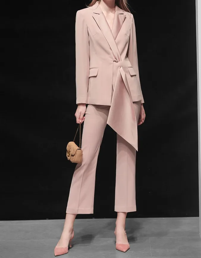 Autumn new elegant women's fashion trend temperament casual small suit two-piece pink professional wear workplace | Женская одежда