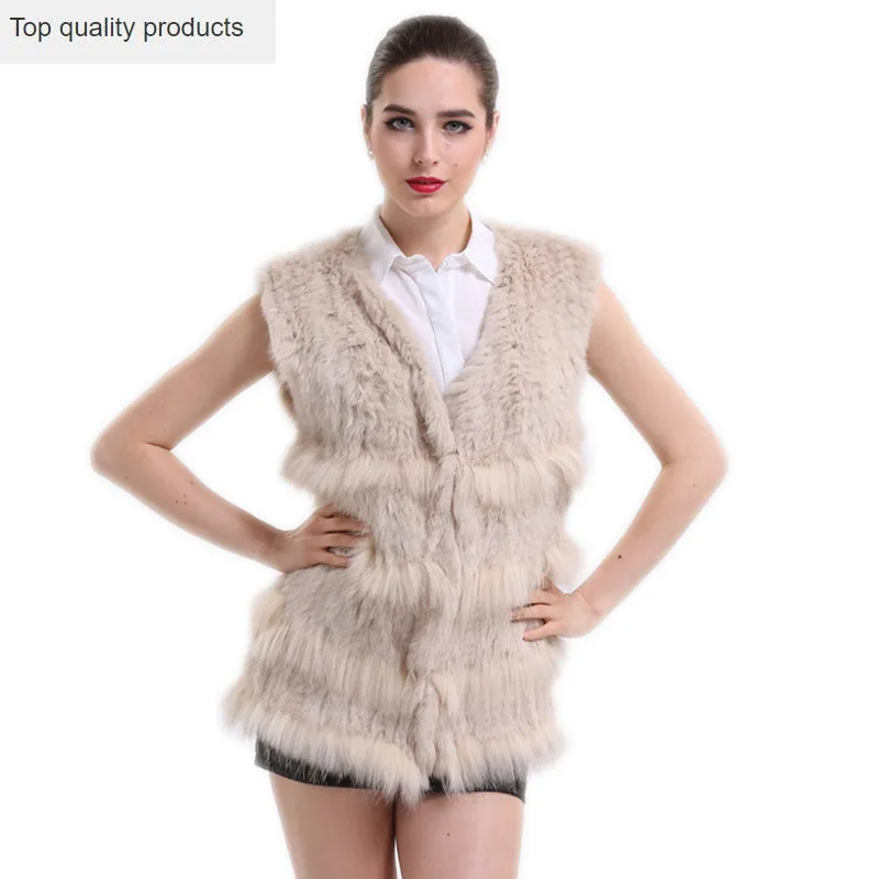 QAZXSW Fashion Real Rabbit Fur Vest Female 2020 New Winter V-neck Causal Rabbit Real Fur Jacket Women Fur Coat LH1254