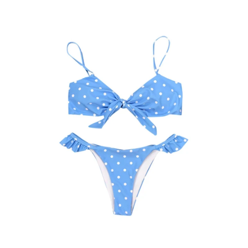 Сексуальное бикини в синий горошек с бантиком монокини бандаж микро бразильский