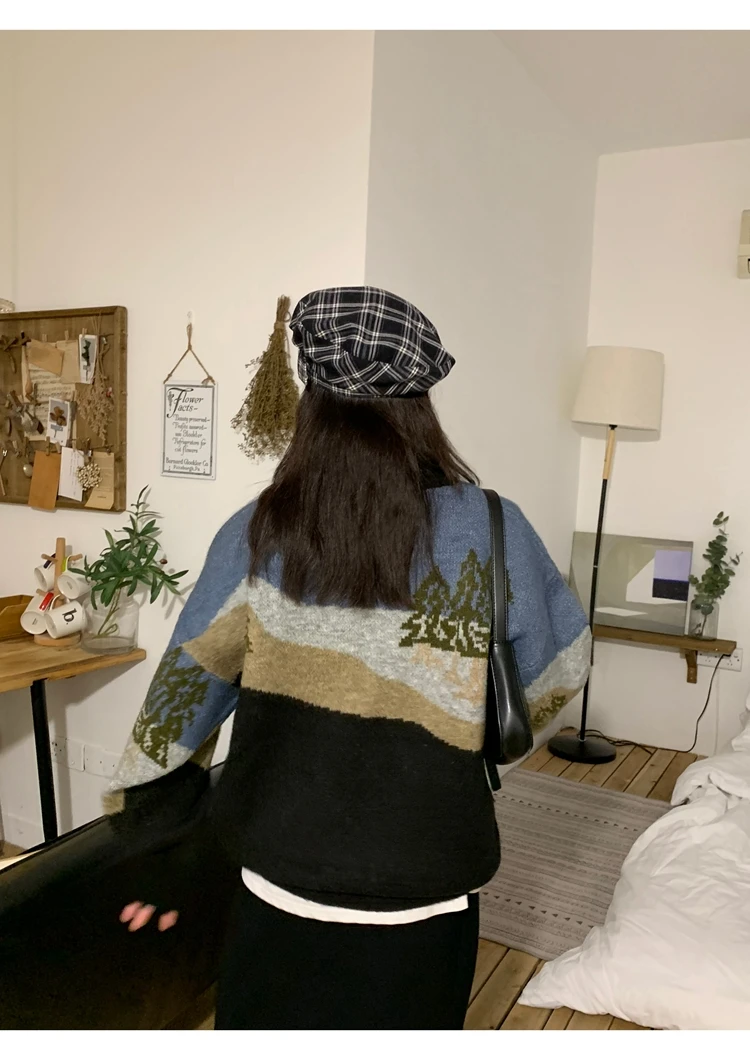 Woherb Pull Femme, осенне-зимний вязаный свитер в стиле Харадзюку, Женский контрастный пуловер с мультяшной вышивкой, джемпер, корейские свитера