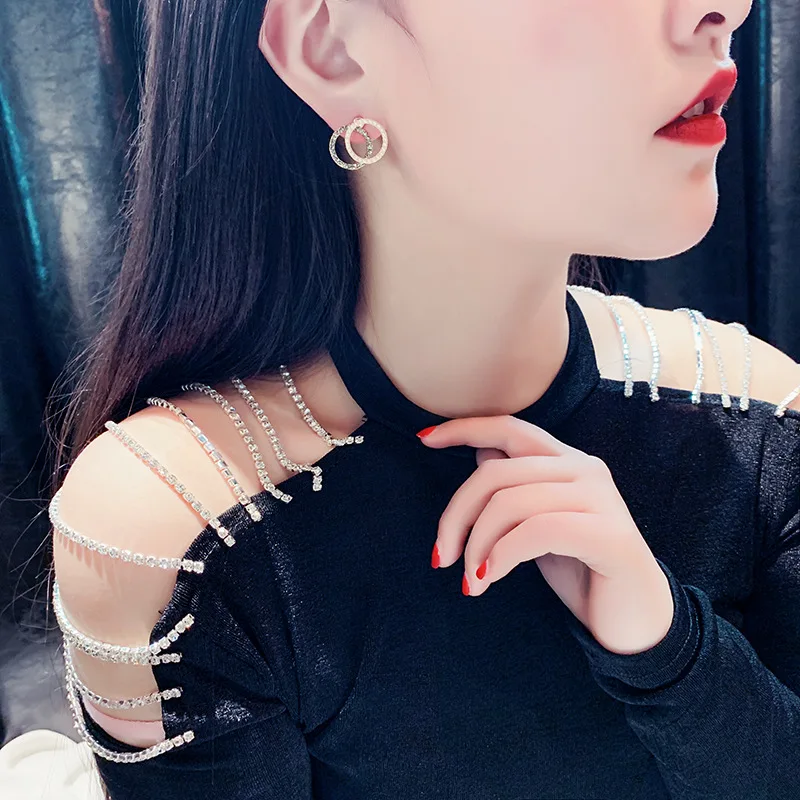 Женские модные брендовые серьги-гвоздики с блестящей стороной многослойные