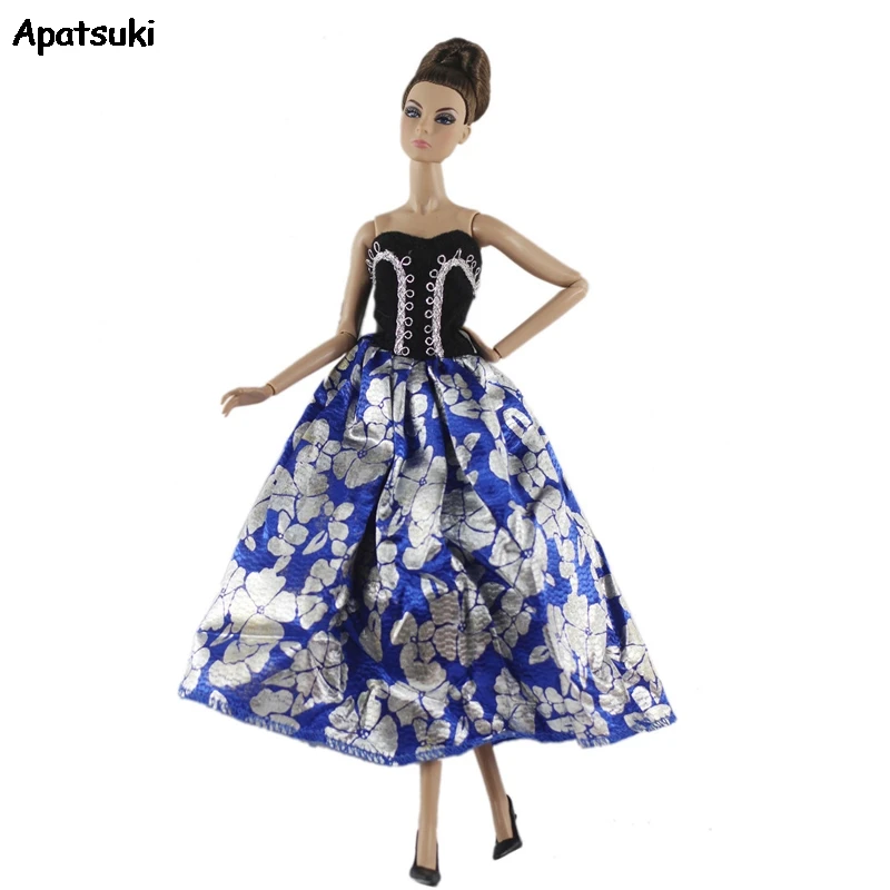 

Синие вечерние платья с открытыми плечами для 1/6 BJD, платья для кукол Барби, одежда, кукольный домик, аксессуары, детская игрушка, подарок для ...