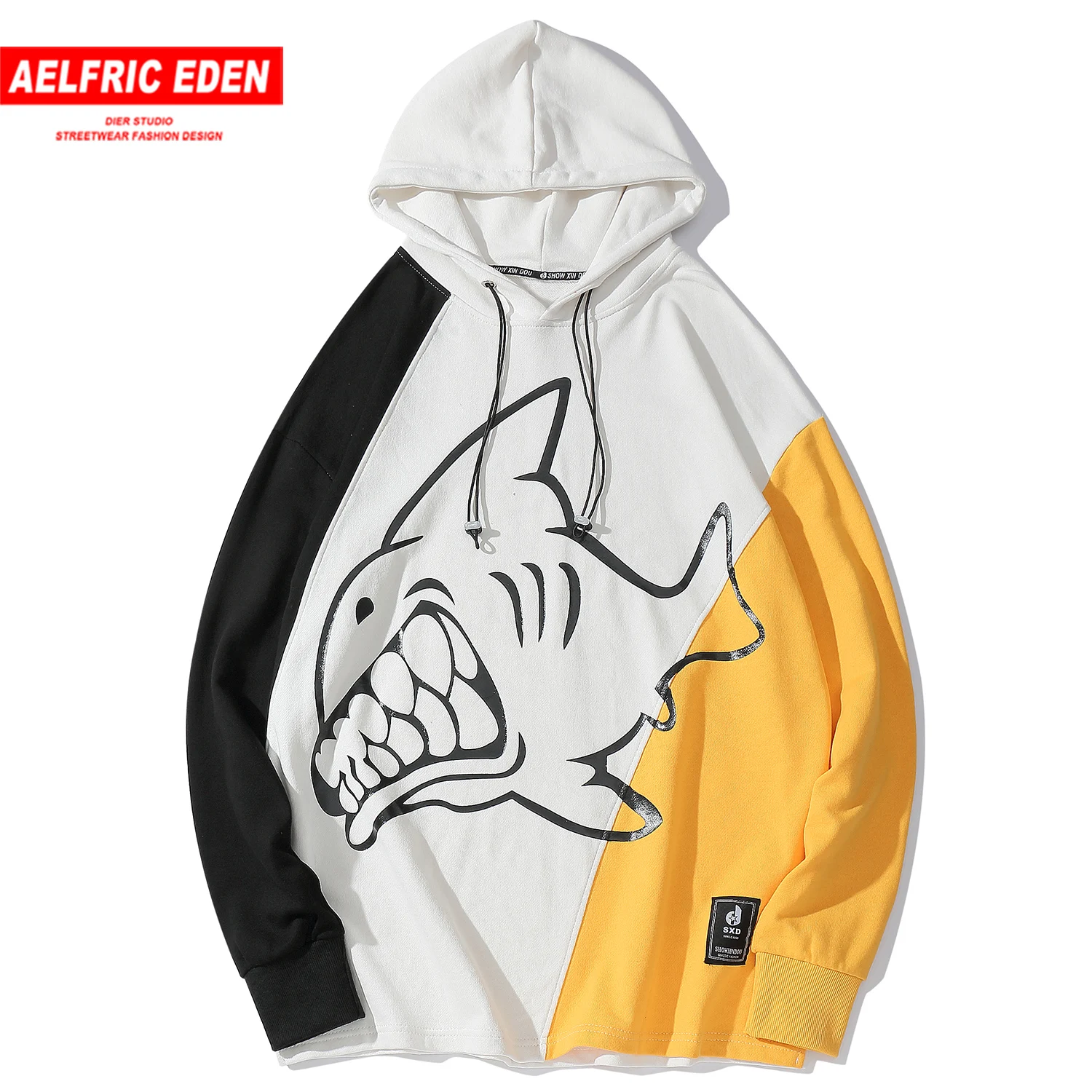 Aelfric Eden мужские толстовки с капюшоном в стиле пэчворк принтом акулы Harajuku