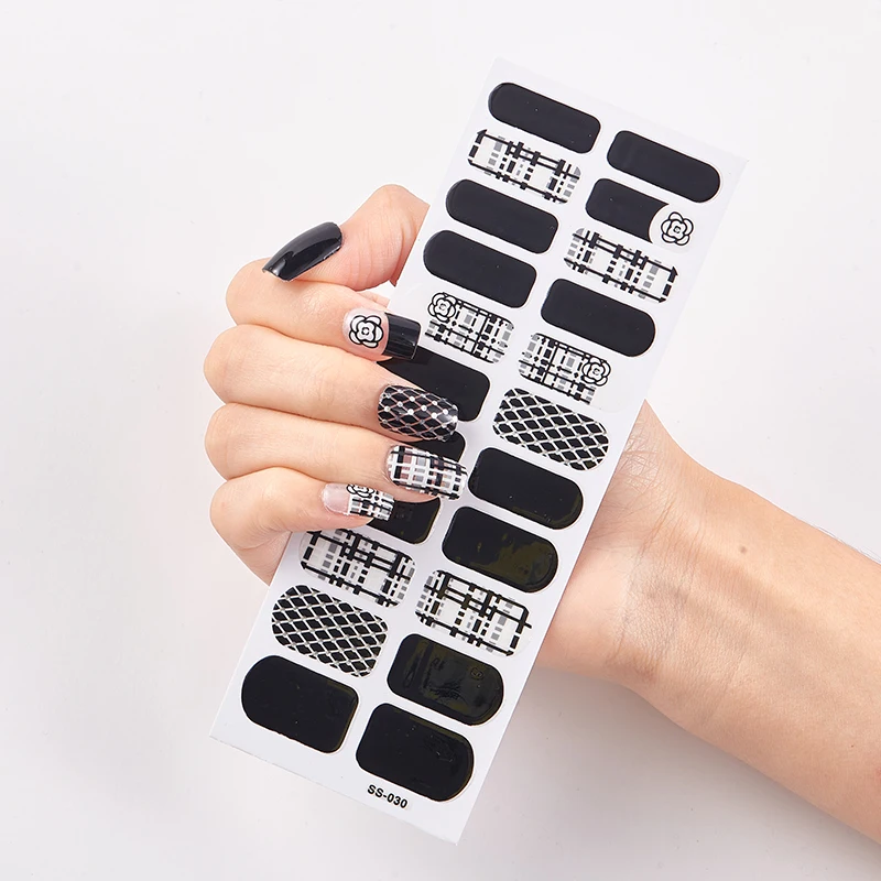 

22 Tips/Sheet Solid Color and Striped Manicure Creative Women Salon Nail Wraps DIY Nail Sticker Set Sticker for Nails Shiny