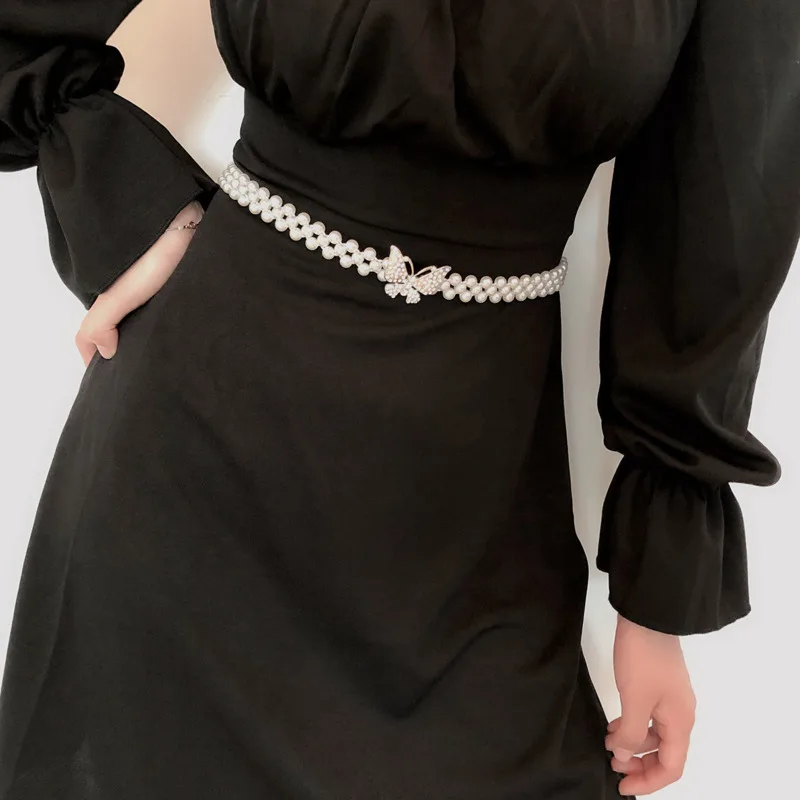 

Sexy Body Jewelry Belly Waist Chain Natural Decorations Butterfly Pearl Chain With Rhinestone Vintage WomenJewelry Accessories