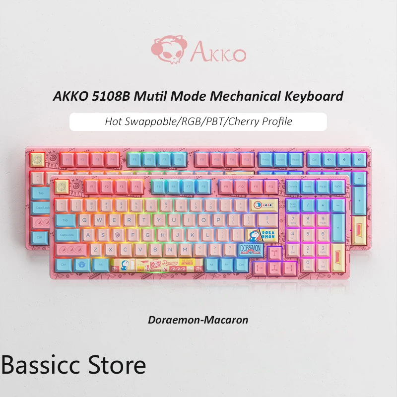 

New AKKO 5108B Doraemon Macaron Multi-Mode Mechanical RGB Gaming Keyboard PBT Keycaps With Hot-Swappable CS Switch