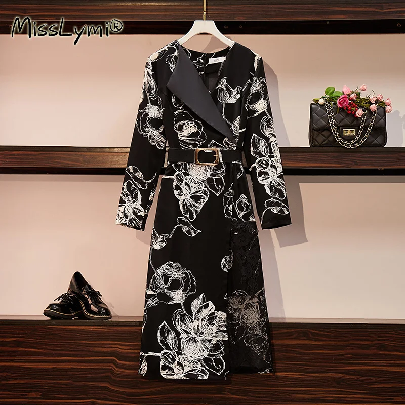 Женское элегантное платье с цветочным принтом размера плюс осень 2020 v-образный