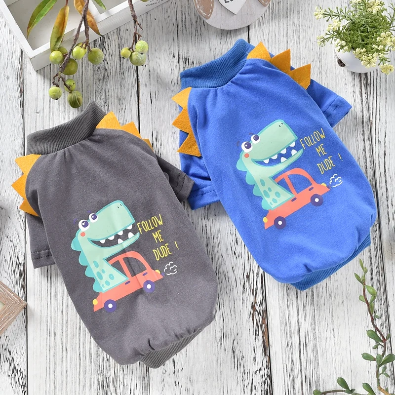 Симпатичный жилет для собаки динозавра футболка сине-серое летнее пальто