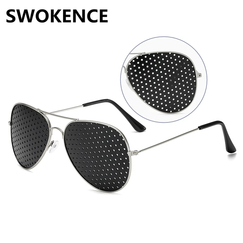 SWOKENCE Pinholes Goggles Women Men Alloy Frame Anti Myopia Small Holes Vision Care Glasses Eye Exercise Anti Fatigue F059