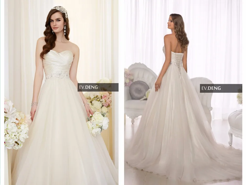 

vestido de noiva casamento tulle a-line wedding dress 2015 hot sale sweetheart beading sashes bride robe de mariage bridal gown