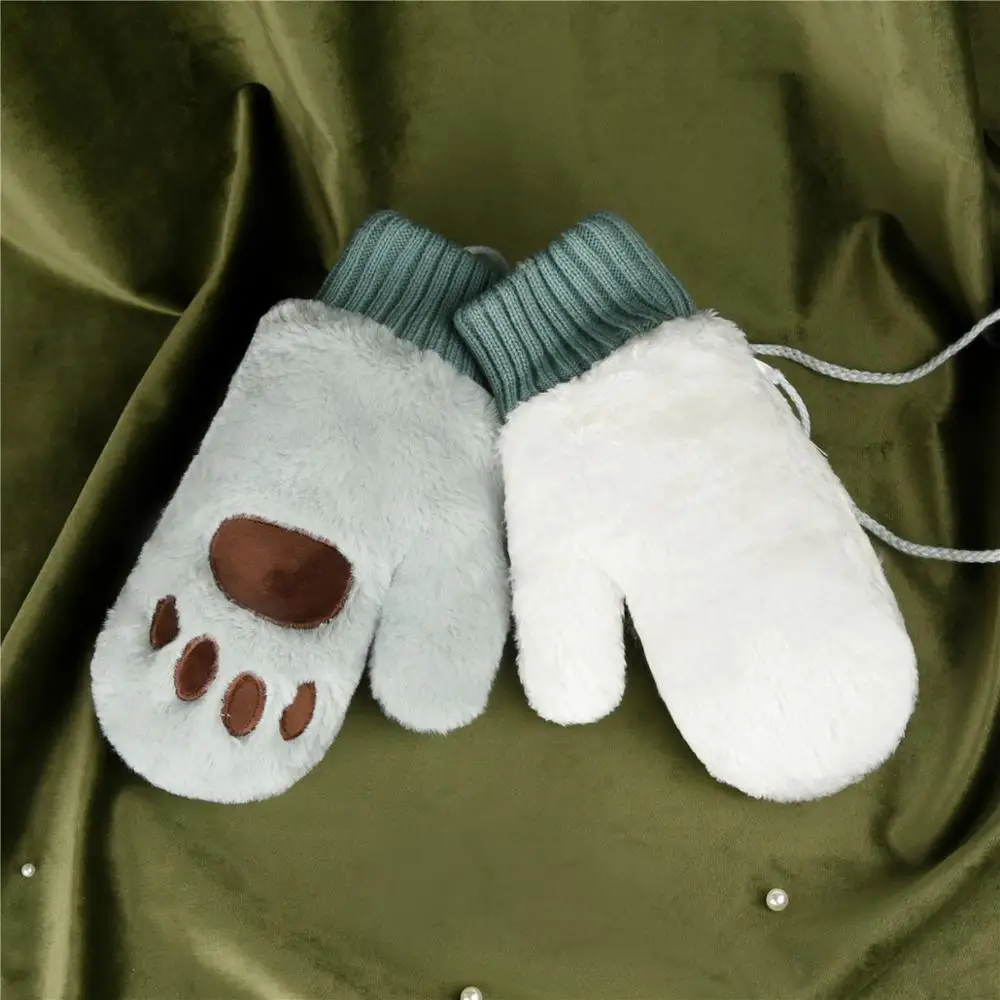 Зимние теплые утолщенные студенческие перчатки следы медвежьих лап