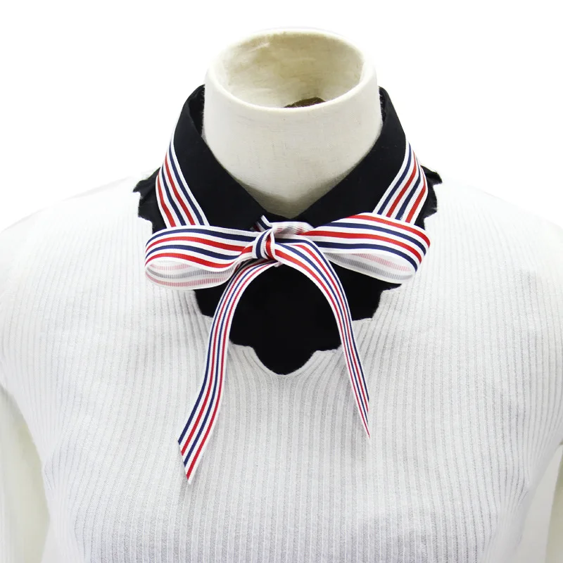 

Multistyles Navy Striped Fake Collar Bowknot Half Shirt Peter Pan False Collars Sweater Jacket Laid Tie Detachable For Women