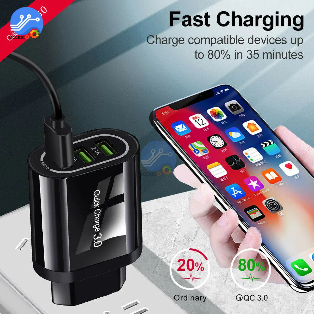 USB Зарядное устройство 3-зарядное устройство для быстрой зарядки QC 3,0 ЕС/США Plug Универсальный настенный телефон адаптер быстрой зарядки для iPhone XiaoMi huawei