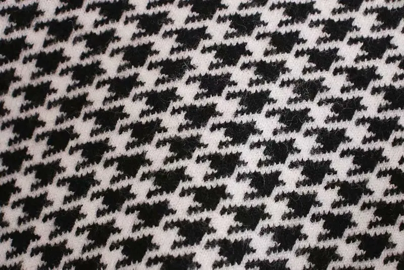 

2019 Winter Women Sweater Tops New Vintage Houndstooth Pattern Puff Sleeve Female Sweater Ladies Basic O Neck Knitted Pullovers