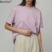 bornsra shirt womens 2021 summer new loose and versatile basic cotton bottoming men and women couple tops