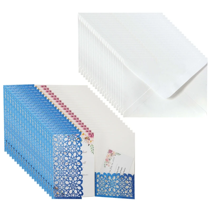 

20pcs Glitter Hollow Lace Invitation Cards Envelopes for Wedding Invite Supplies