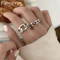 foxanry minimalist 925 stamp finger rings ins fashion creative width chain geometric vintage punk jewelry gifts