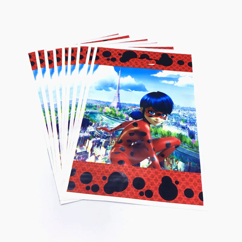 Gift Bags-10pcs 1,08*1,8 м мультяшная чудесная божья коровка, пластиковая скатерть для девочек, вечерние украшения для детей, украшения для дня рождения, 1 шт - Цвет: Gift Bags-10pcs