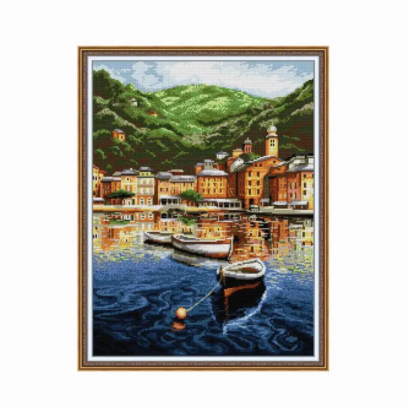 

Joy Sunday Crafts Cross Stitch Kit Sampan Patterns 11CT 14CT Printed Counted Fabric DMC Thread Canvas Embroidery Needlework Sets