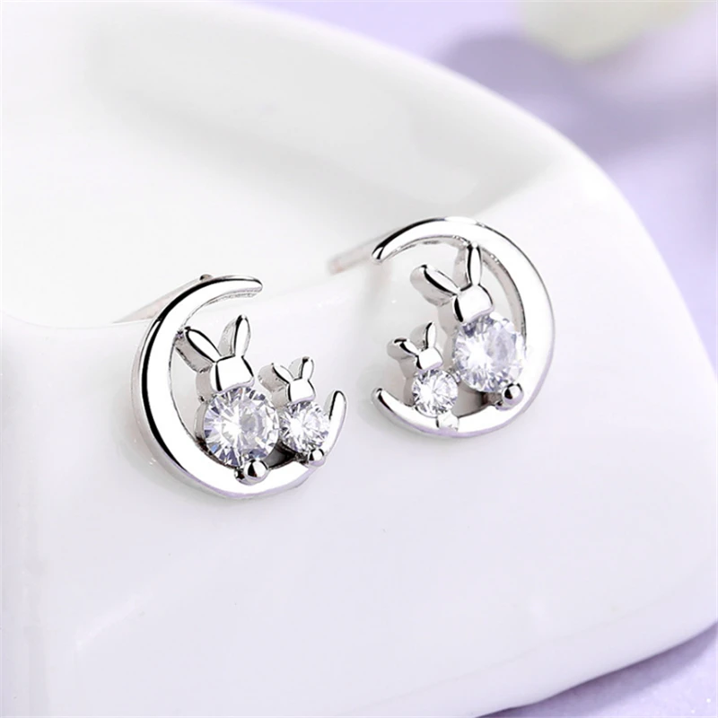 Милые маленькие серьги гвоздики оптом для женщин девочек кроликов на Луне любовь