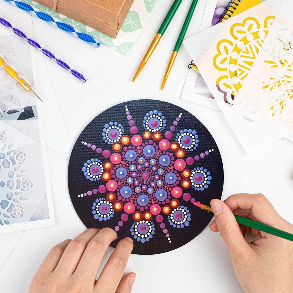 

49PCS Mandala Dotting Tools, Mandala Dotting Tools Set with Dotting Tools/Brushes/Paint Tray/Mini Easel for Clay Pottery