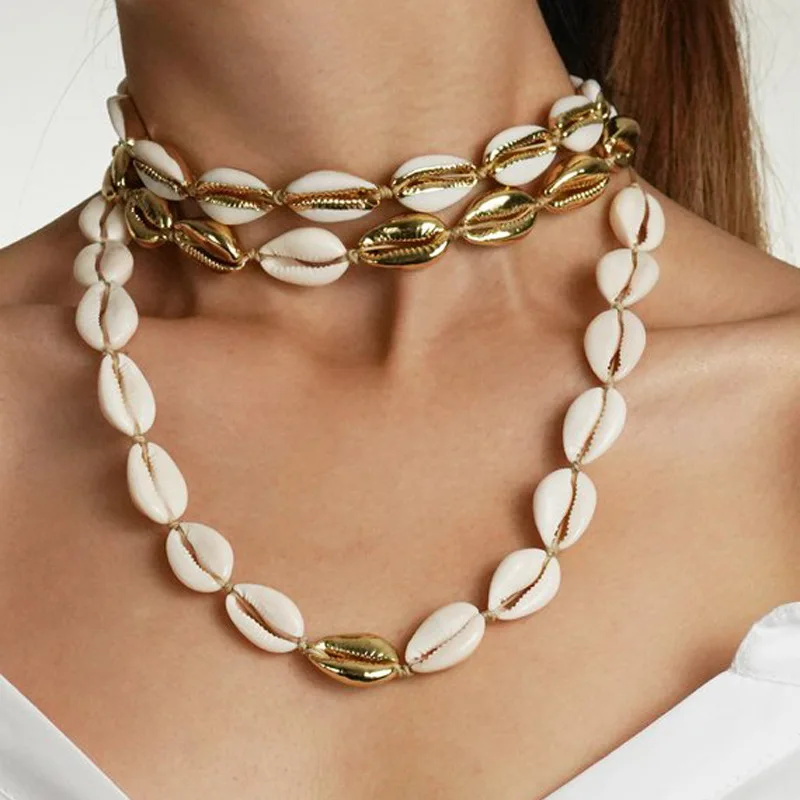 Fashion White Natural Cowrie Shell Choker Necklace for Women Metal Shell Pendant Necklace Statement Collier Gold Color Jewelry