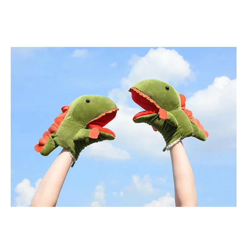 Dinosaur gloves female winter Japanese thick warm Korean cute ins students plus velvet cartoon cotton plush all fingers | Аксессуары для