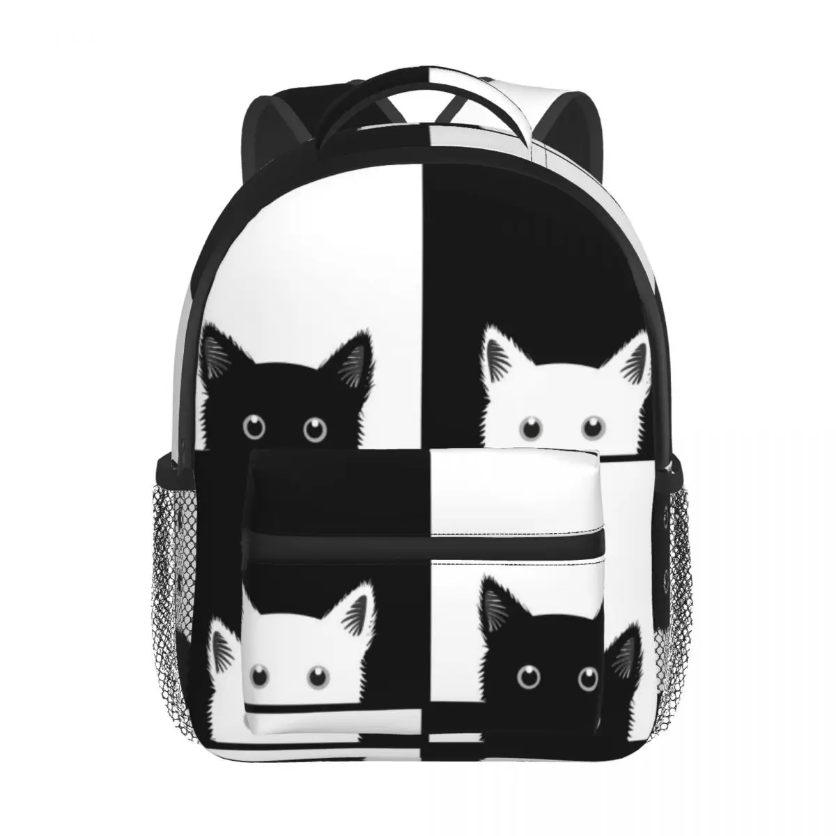 Kids Backpack Black White Cat Chess Board Kindergarten Children Mochila School Bag