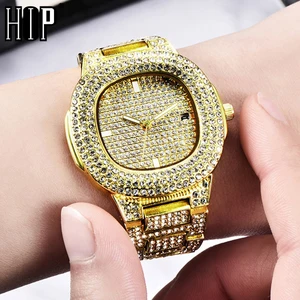 Часы наручные мужские кварцевые, роскошные в стиле хип-хоп, с микрополем из нержавеющей стали с фианитом, с календарем, для женщин и мужчин, ювелирные изделия