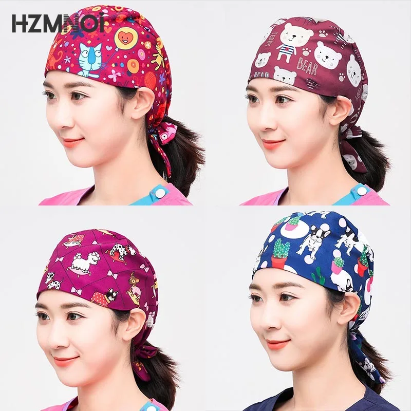 

Cute Cartoon Print Ladies Nurse Cap Surgical Cap Pet Hospital Surgeon Cap Dentist Cap Beauty Salon Chef Dust-proof Scrub Cap