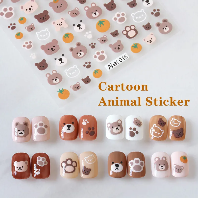 Мультяшные животные узорные наклейки для ногтей милый медведь - Цена: 47.91