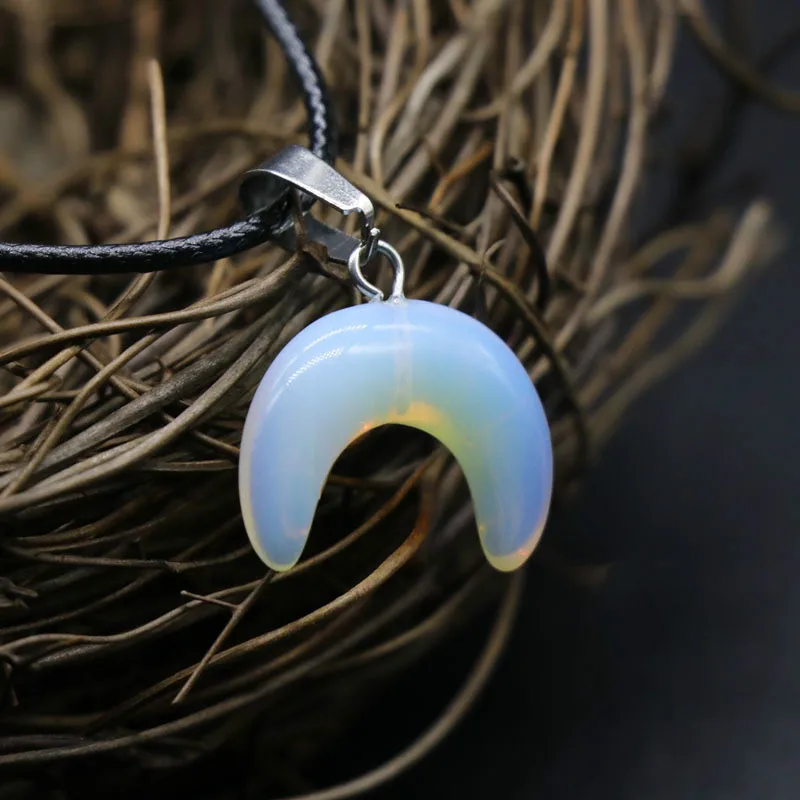 Натуральный кристалл камень Кулон полумесяц колье для женщин Двойные Подвески в