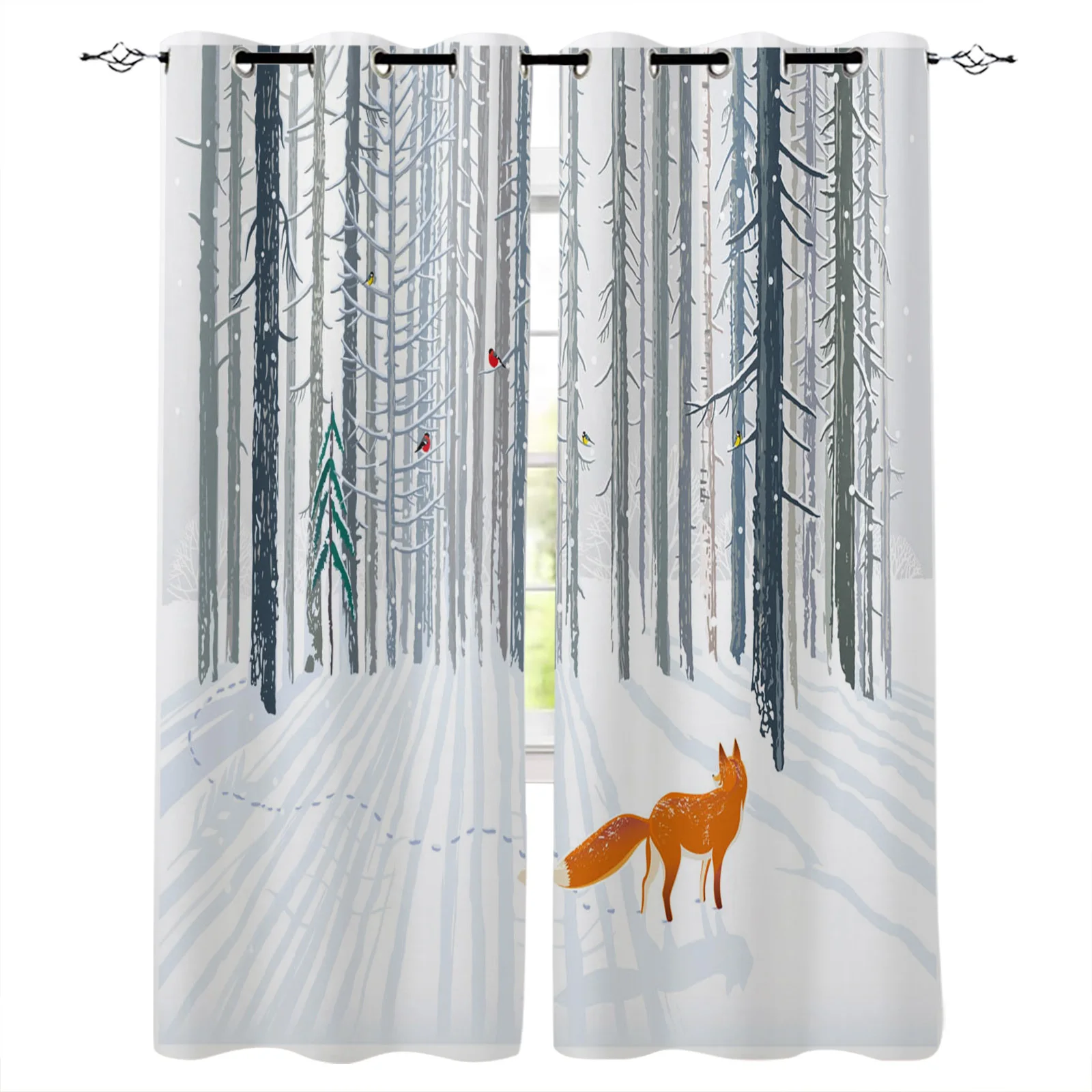

Animal Bird Fox Forest Winter Blackout Curtains for Living Room Modern Shading Window Drapes for Kids Bedroom Kitchen