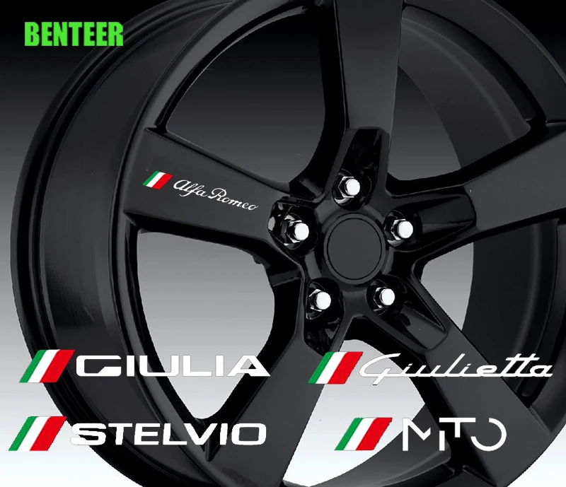 

4pcs Car Rim SticKer For Alfa Romeo Giulia Giulietta 159 156 MITO Stelvio 147 Sportiva Auto Accessories