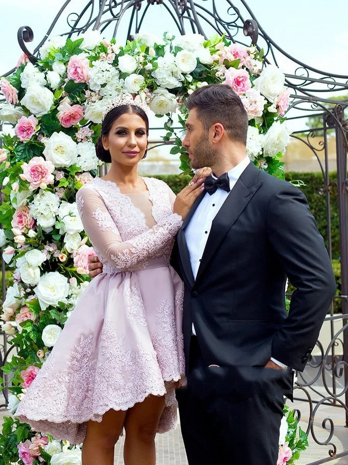 Красивый румяный розовый кружевной короткий Высокий Низкий коктейльные платья с