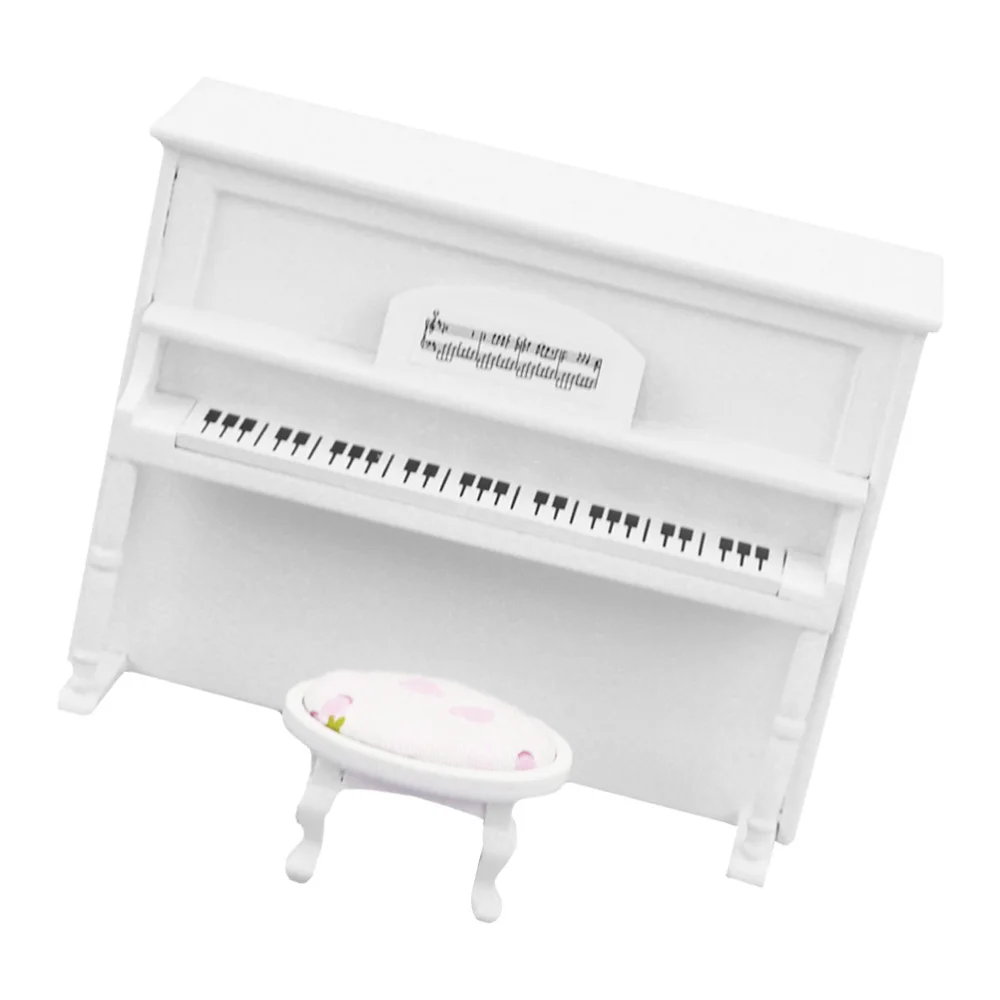 

1Set Decorative Piano Stool Model Micro Landscape Prop Chic Photo Craft White