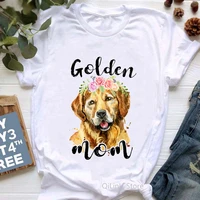 vintage floral golden retrievers mom print tee shirt femme summer top female white short sleeve pet dog lover graphic t shirts