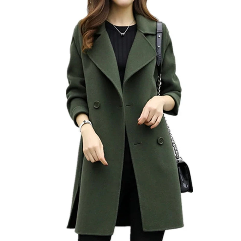 

2020 Fashion Autumn Winter Wool & Blends Casual Jackets Double Breasted Ladies Long Sleeve Parka Vintage