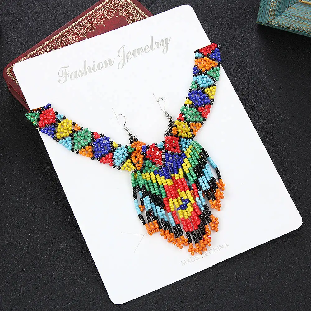 Ожерелье и серьги с бусинами в богемном этническом стиле | Украшения аксессуары