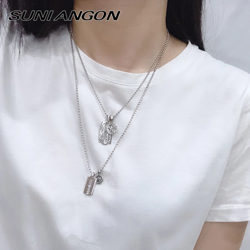 Цепочка SUNIANGON из серебра 925 пробы с лезвием для бритья ожерелье античного круглой
