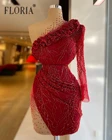 Красные блестящие короткие вечерние платья русалки с длинным рукавом для выпускного вечера 2022 Африканские свадебные вечерние платья коктейльное платье