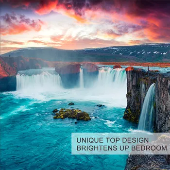 BlessLiving Sunrise Scene Bedding Set Godafoss Waterfall Landscape Bed Cover 3D Printed Bedspreads Colorful Sunset Bed Set 3pcs 3