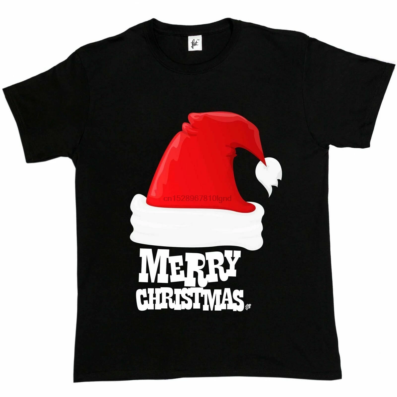 Большая красная шляпа Санта с мячом на конце Merry Christmas Мужская футболка|Мужские